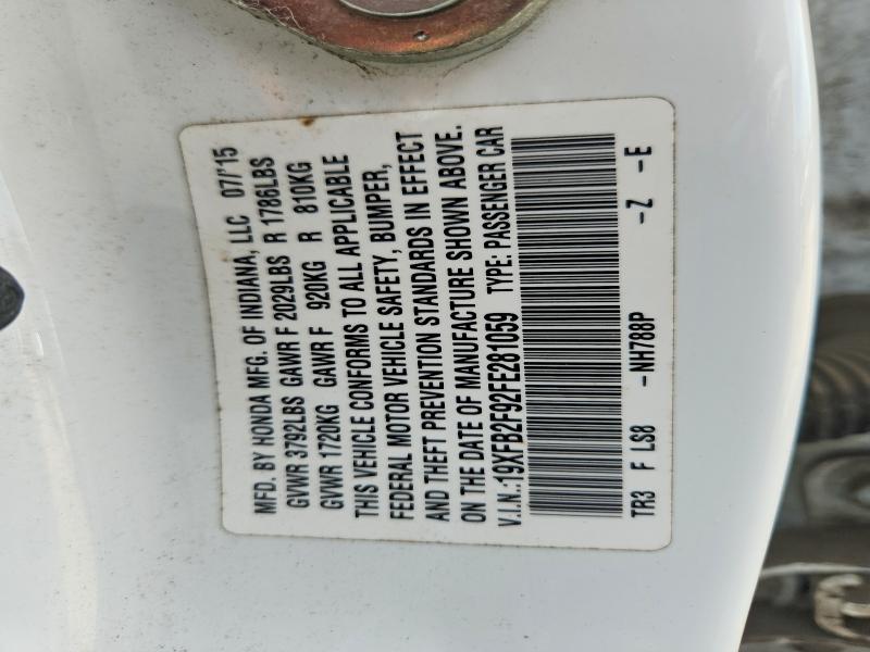 2015 Honda Civic მანქანა იყიდება აუქციონზე, vin: 19XFB2F92FE281059, აუქციონის ნომერი: 70280136