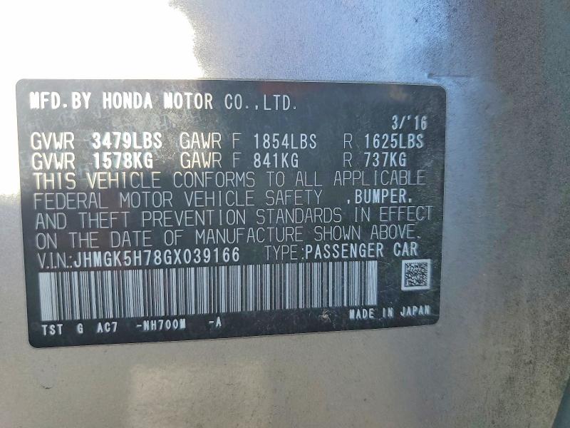 Продажа на аукционе авто 2016 Honda Fit, vin: JHMGK5H78GX039166, номер лота: 72004696