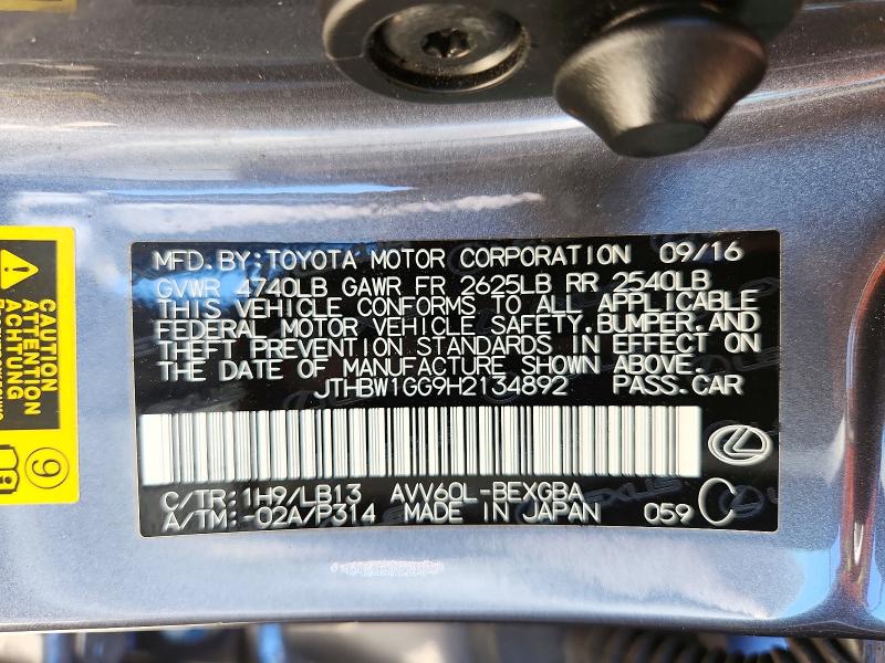 Aukcja sprzedaży 2017 Lexus Es, vin: JTHBW1GG9H2134892, numer aukcji: 72393486
