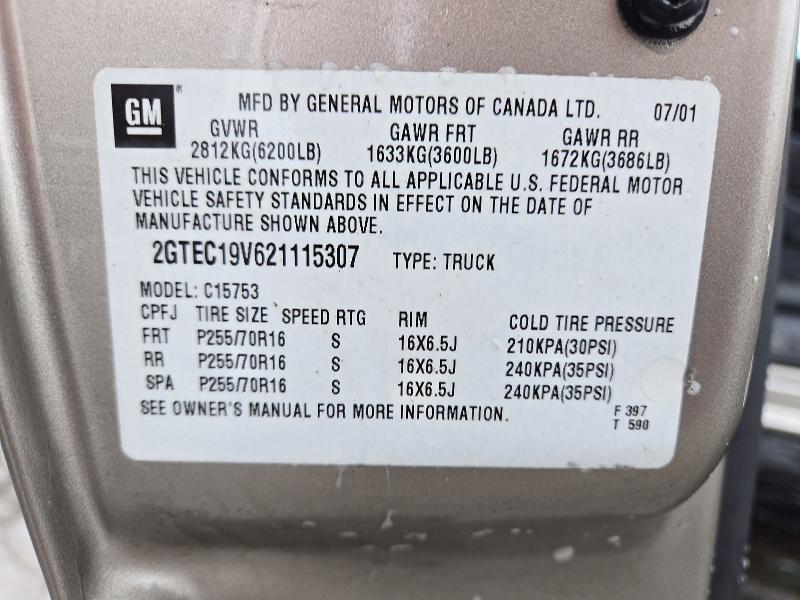 2002 Gmc New Sierra მანქანა იყიდება აუქციონზე, vin: 2GTEC19V621115307, აუქციონის ნომერი: 73150866