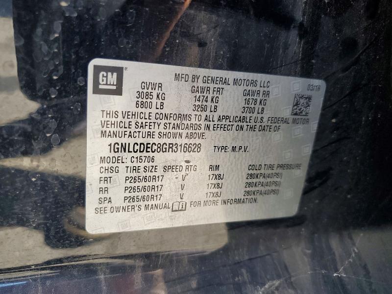 71469616 :رقم المزاد ، 1GNLCDEC8GR316628 vin ، 2016 Chevrolet Tahoe مزاد بيع