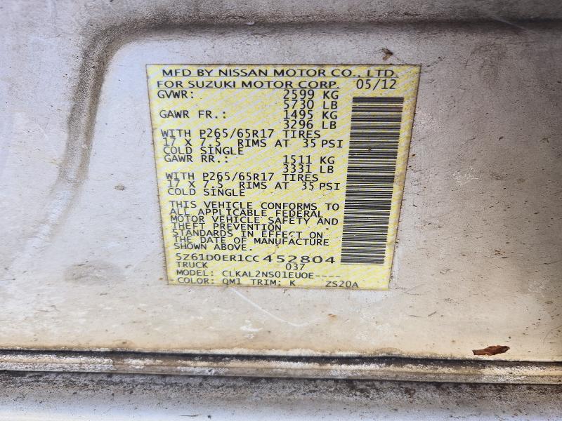 Aukcja sprzedaży 2012 Suzuki Equator, vin: 5Z61D0ER1CC452804, numer aukcji: 73631606