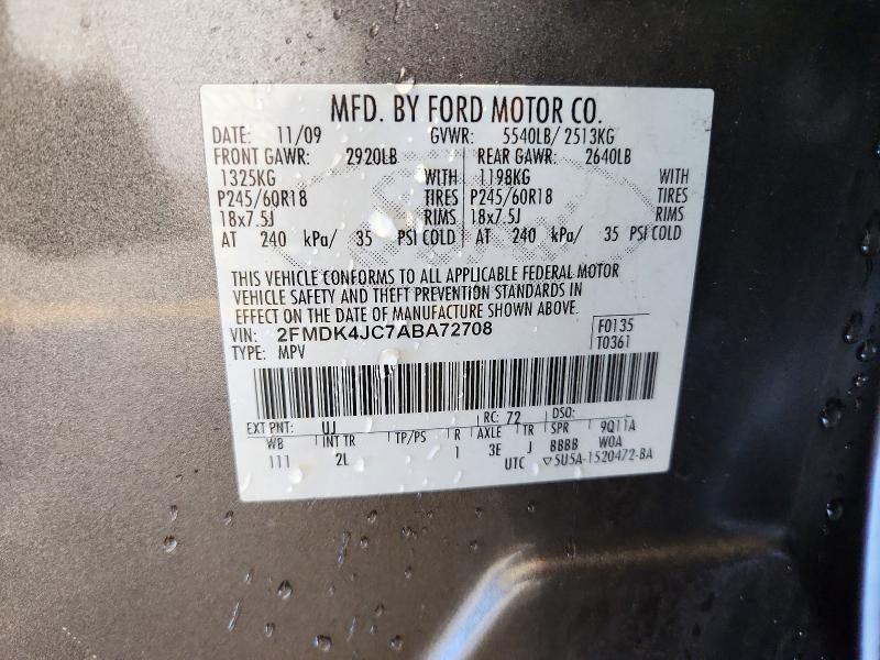 2010 Ford Edge მანქანა იყიდება აუქციონზე, vin: 2FMDK4JC7ABA72708, აუქციონის ნომერი: 71835586