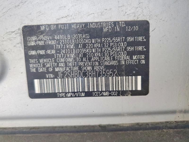 71795196 :رقم المزاد ، JF2SHBDC3BH735952 vin ، 2011 Subaru Forester مزاد بيع