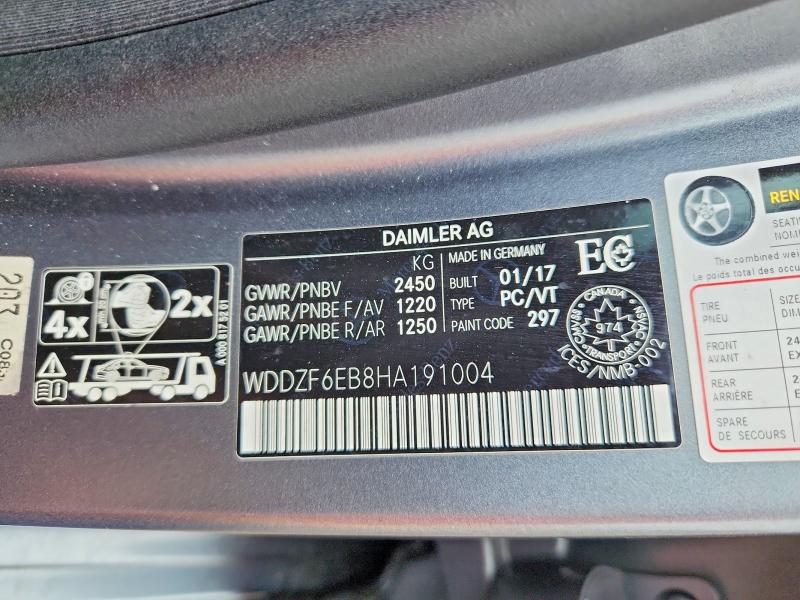 Aukcja sprzedaży 2017 Mercedes-benz E, vin: WDDZF6EB8HA191004, numer aukcji: 70030676