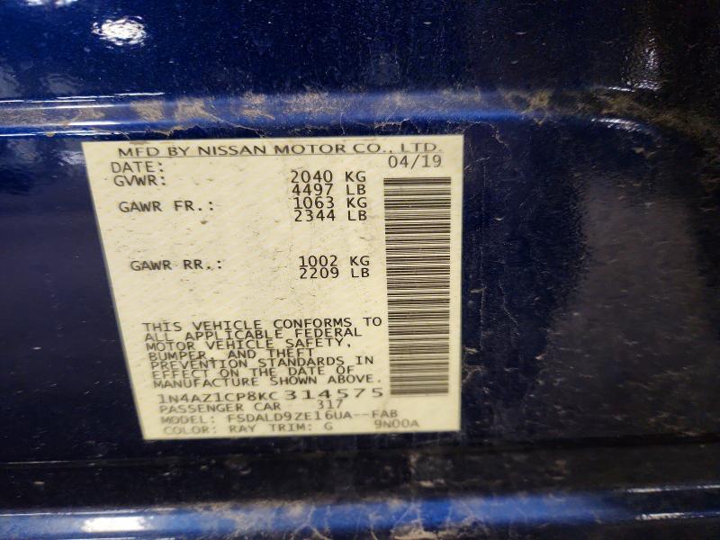 Auction sale of the 2019 Nissan Leaf, vin: 1N4AZ1CP8KC314575, lot number: 71281886