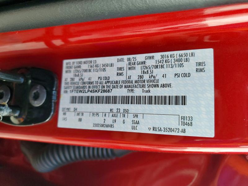 73139636 :رقم المزاد ، 1FTEW2LP4SKF28687 vin ، 2025 Ford F150 مزاد بيع