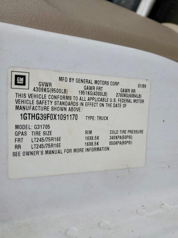 66219946 :رقم المزاد ، 1GTHG39F0X1091170 vin ، 1999 Gmc Savana مزاد بيع