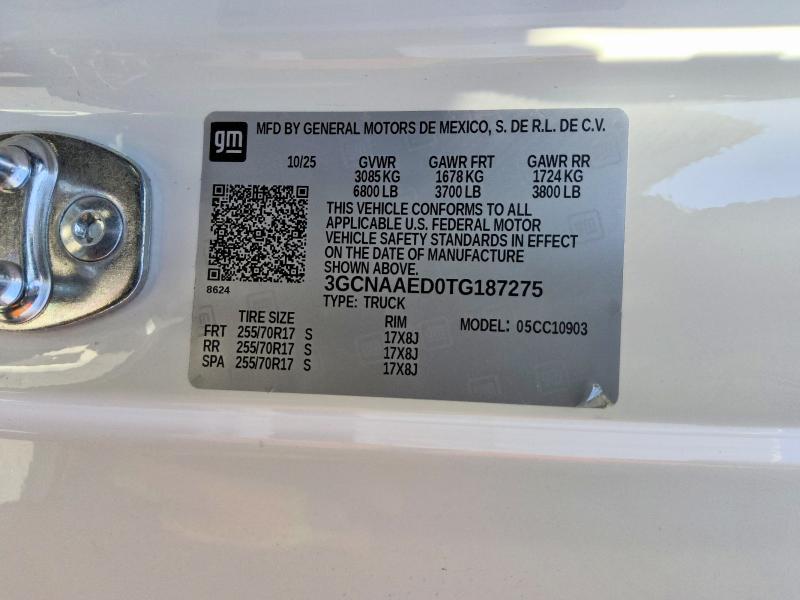 Продаж на аукціоні авто 2026 Chevrolet Silverado, vin: 3GCNAAED0TG187275, номер лоту: 71797806