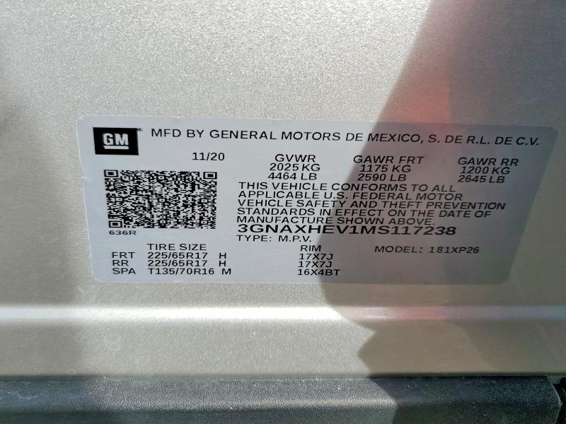 71584326 :رقم المزاد ، 3GNAXHEV1MS117238 vin ، 2021 Chevrolet Equinox مزاد بيع