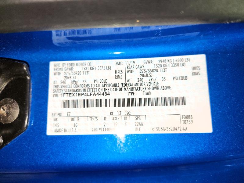 Продаж на аукціоні авто 2020 Ford F150, vin: 1FTEX1EP4LFA44484, номер лоту: 70548566