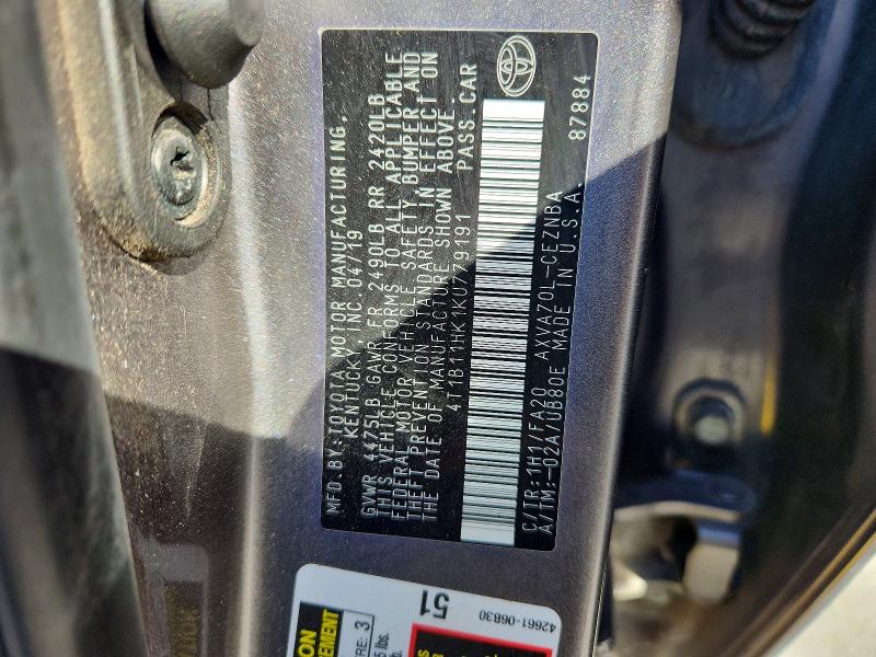 Продажа на аукционе авто 2019 Toyota Camry, vin: 4T1B11HK1KU779191, номер лота: 71349066