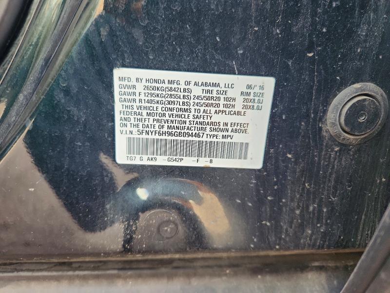 71572896 :رقم المزاد ، 5FNYF6H96GB094467 vin ، 2016 Honda Pilot مزاد بيع