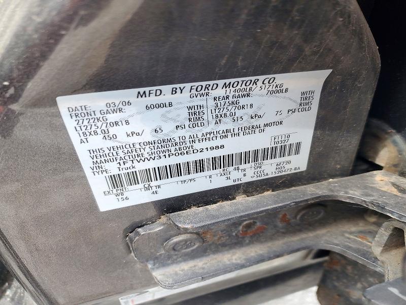 72047456 :رقم المزاد ، 1FTWW31P06ED21988 vin ، 2006 Ford F350 مزاد بيع