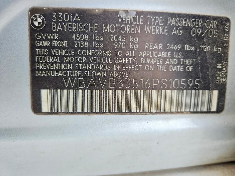 2006 Bmw 330 მანქანა იყიდება აუქციონზე, vin: WBAVB33516PS10595, აუქციონის ნომერი: 71451676