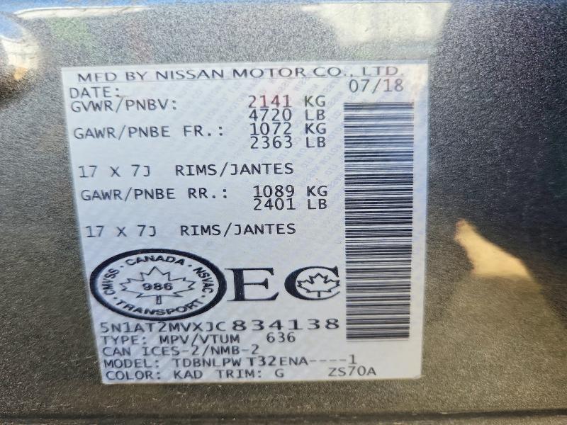 Aukcja sprzedaży 2018 Nissan Rogue, vin: 5N1AT2MVXJC834138, numer aukcji: 70853366