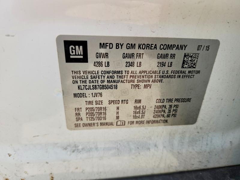 71602886 :رقم المزاد ، KL7CJLSB7GB504518 vin ، 2016 Chevrolet Trax مزاد بيع