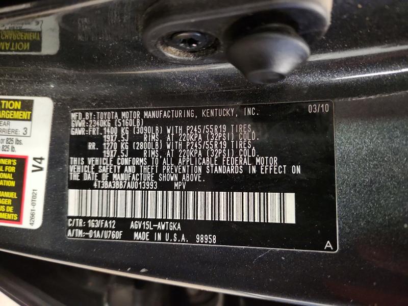 72206286 :رقم المزاد ، 4T3BA3BB7AU013993 vin ، 2010 Toyota Venza مزاد بيع