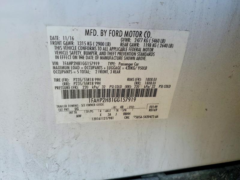 70418226 :رقم المزاد ، 1FAHP2H81GG157919 vin ، 2016 Ford Taurus مزاد بيع