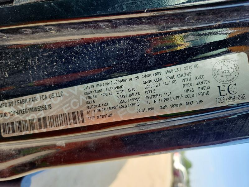 71234956 :رقم المزاد ، 1C4HJXEG1MW555878 vin ، 2021 Jeep Wrangler Unlimited مزاد بيع