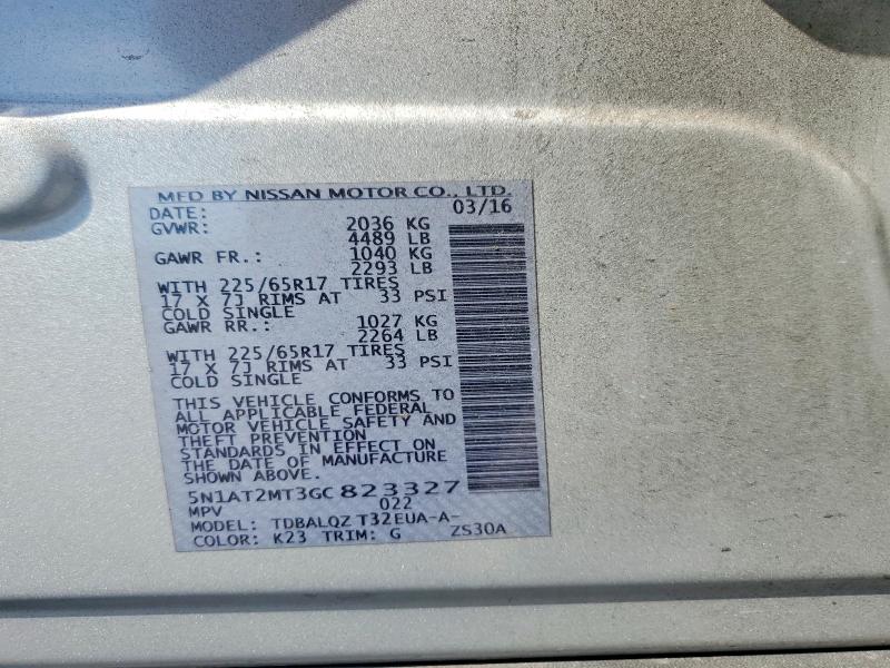 2016 Nissan Rogue მანქანა იყიდება აუქციონზე, vin: 5N1AT2MT3GC823327, აუქციონის ნომერი: 71230526