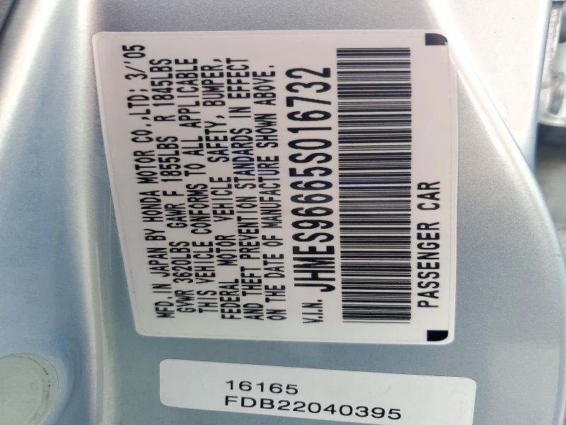 2005 Honda Civic მანქანა იყიდება აუქციონზე, vin: JHMES96665S016732, აუქციონის ნომერი: 72906916