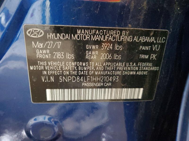 Продаж на аукціоні авто 2017 Hyundai Elantra, vin: 5NPD84LF1HH210493, номер лоту: 70920456