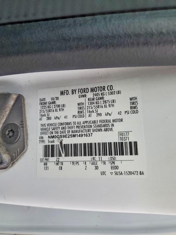 2021 Ford Transit Connect მანქანა იყიდება აუქციონზე, vin: NM0GS9E25M1491637, აუქციონის ნომერი: 71429516