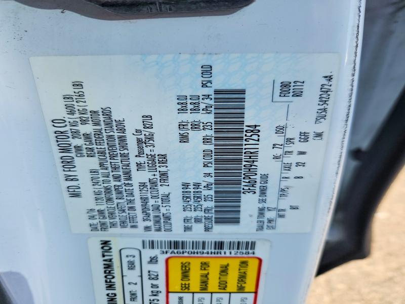71607086 :رقم المزاد ، 3FA6P0H94HR112584 vin ، 2017 Ford Fusion مزاد بيع