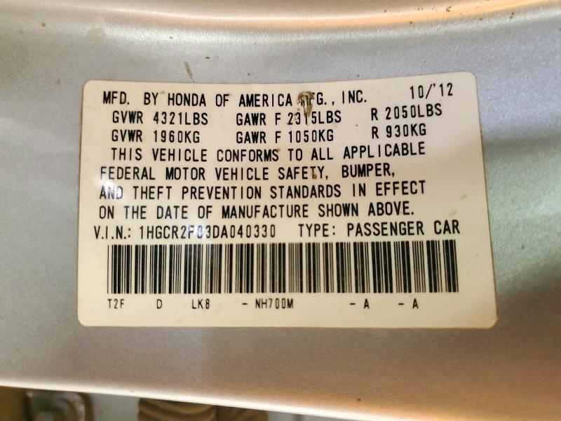 Aukcja sprzedaży 2013 Honda Accord, vin: 1HGCR2F83DA040330, numer aukcji: 72002556