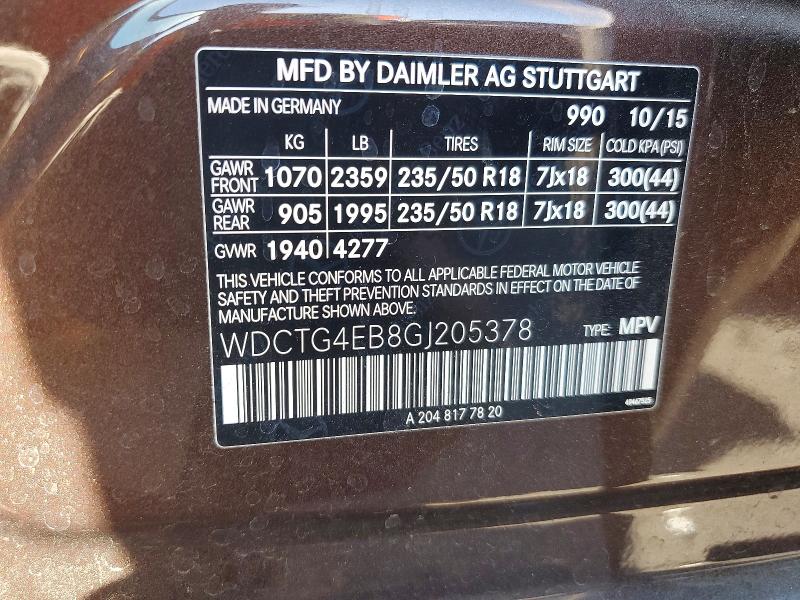 70502516 :رقم المزاد ، WDCTG4EB8GJ205378 vin ، 2016 Mercedes-benz Gla مزاد بيع