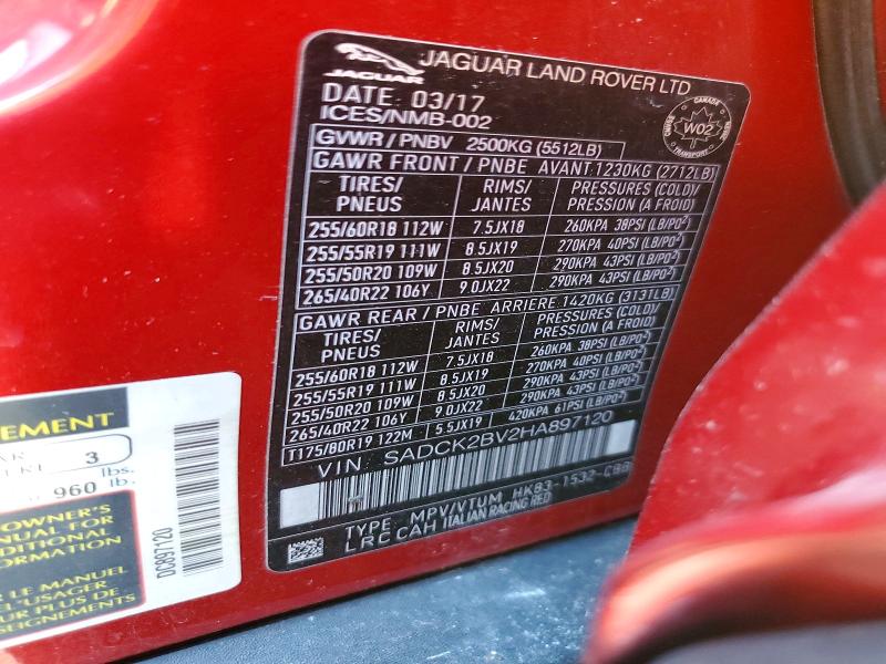 Продажа на аукционе авто 2017 Jaguar F-pace, vin: SADCK2BV2HA897120, номер лота: 71604756