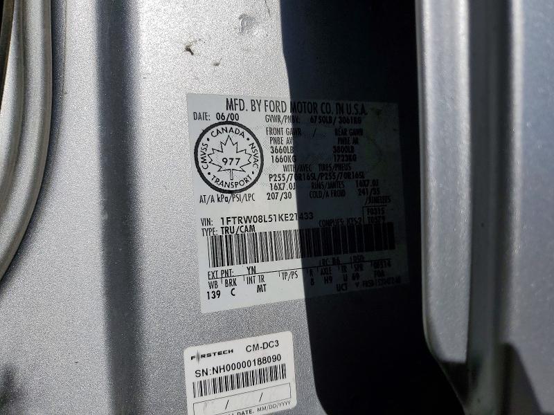 2001 Ford F150 მანქანა იყიდება აუქციონზე, vin: 1FTRW08L51KE21433, აუქციონის ნომერი: 71605646