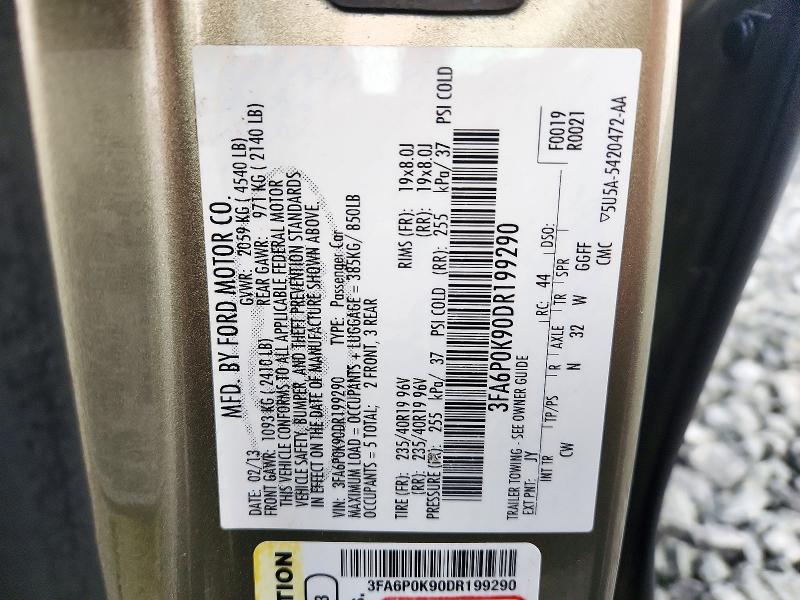 Продаж на аукціоні авто 2013 Ford Fusion, vin: 3FA6P0K90DR199290, номер лоту: 72670086