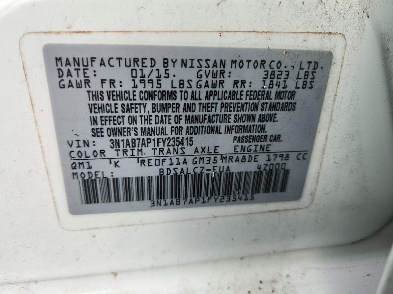 2015 Nissan Sentra მანქანა იყიდება აუქციონზე, vin: 3N1AB7AP1FY235415, აუქციონის ნომერი: 71724006