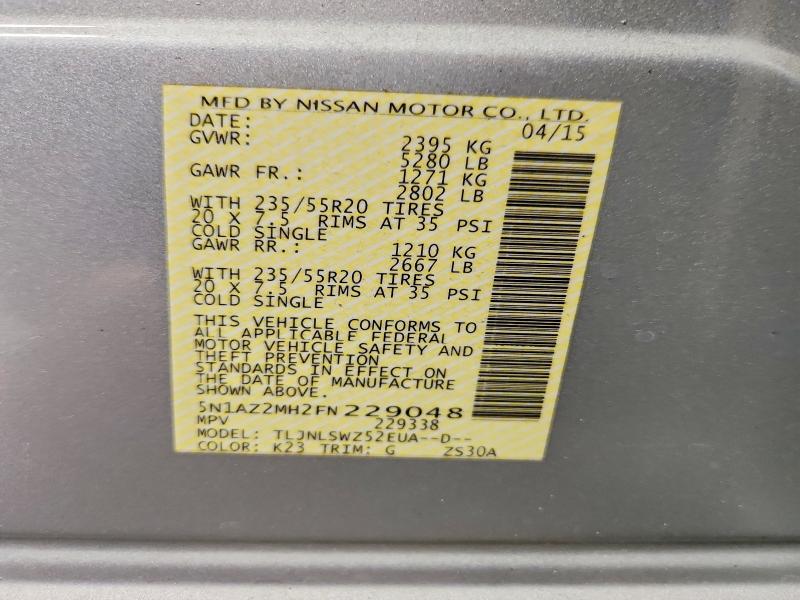 Aukcja sprzedaży 2015 Nissan Murano, vin: 5N1AZ2MH2FN229048, numer aukcji: 70836816