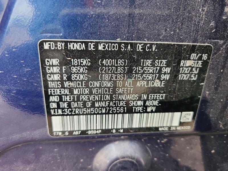 71418196 :رقم المزاد ، 3CZRU5H50GM725561 vin ، 2016 Honda Hr-v مزاد بيع