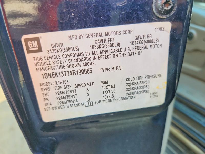 2004 Chevrolet Tahoe მანქანა იყიდება აუქციონზე, vin: 1GNEK13T74R199665, აუქციონის ნომერი: 71366766