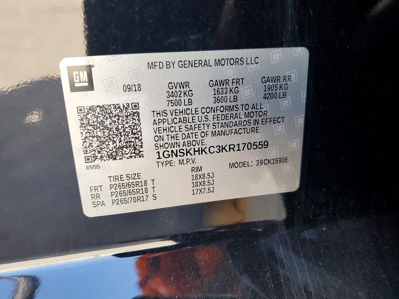 73118046 :رقم المزاد ، 1GNSKHKC3KR170559 vin ، 2019 Chevrolet Suburban مزاد بيع