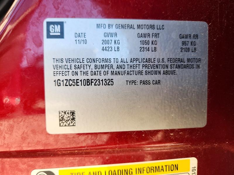 72443246 :رقم المزاد ، 1G1ZC5E10BF231325 vin ، 2011 Chevrolet Malibu مزاد بيع