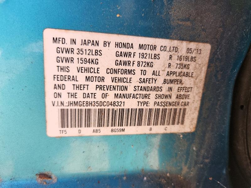 2013 Honda Fit მანქანა იყიდება აუქციონზე, vin: JHMGE8H35DC048321, აუქციონის ნომერი: 72429876
