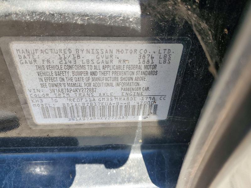 Продажа на аукционе авто 2019 Nissan Sentra, vin: 3N1AB7AP4KY272887, номер лота: 72226416