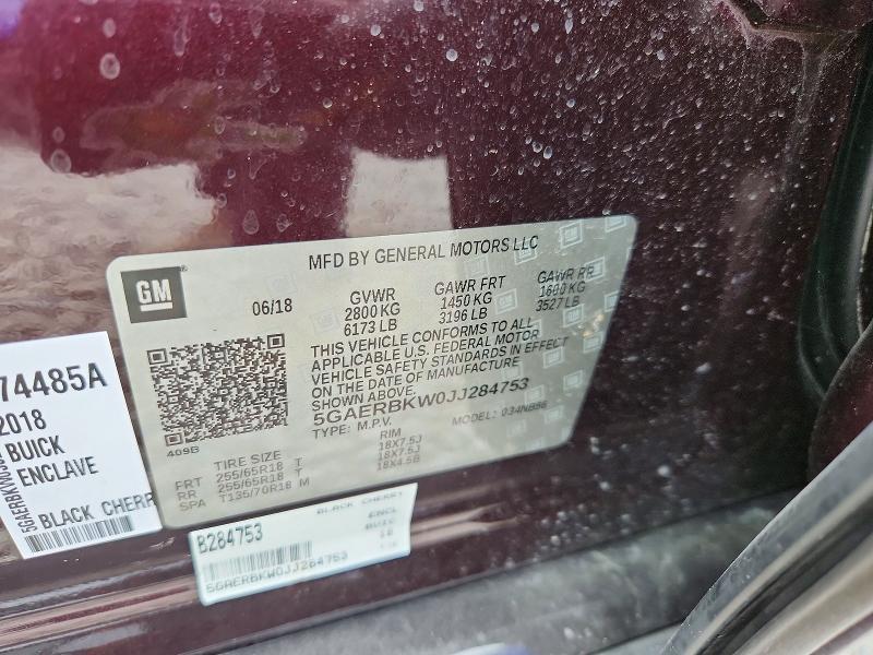Продаж на аукціоні авто 2018 Buick Enclave, vin: 5GAERBKW0JJ284753, номер лоту: 71429166