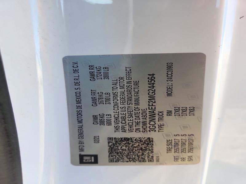 Aukcja sprzedaży 2021 Chevrolet Silverado, vin: 3GCNWAEF2MG244564, numer aukcji: 72258506