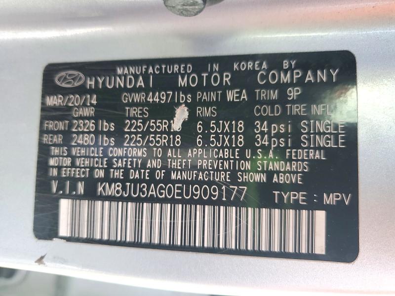 2014 Hyundai Tucson მანქანა იყიდება აუქციონზე, vin: KM8JU3AG0EU909177, აუქციონის ნომერი: 73541056