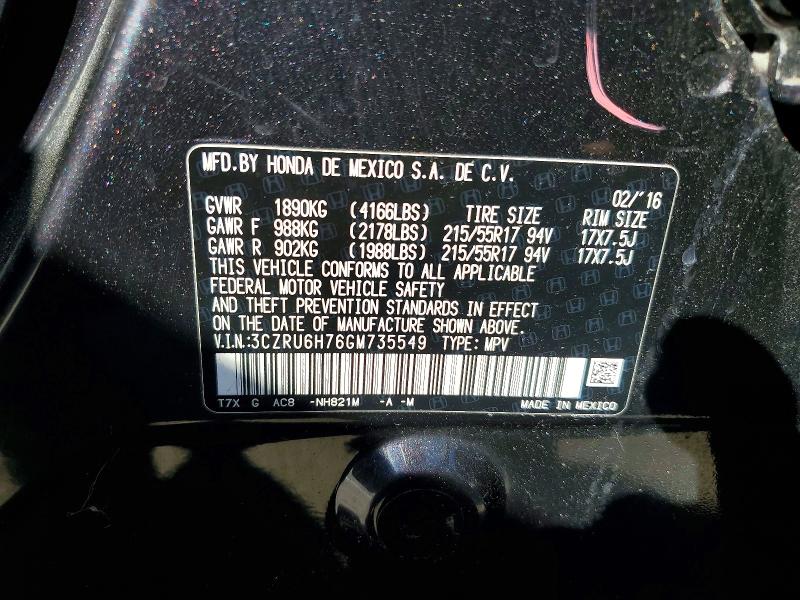 Продаж на аукціоні авто 2016 Honda Hr-v, vin: 3CZRU6H76GM735549, номер лоту: 71841846