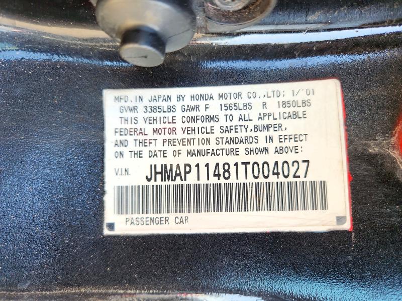 73752116 :رقم المزاد ، JHMAP11481T004027 vin ، 2001 Honda S2000 مزاد بيع