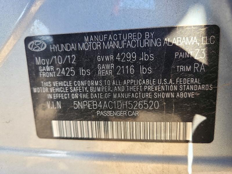 2013 Hyundai Sonata მანქანა იყიდება აუქციონზე, vin: 5NPEB4AC1DH526520, აუქციონის ნომერი: 71815356