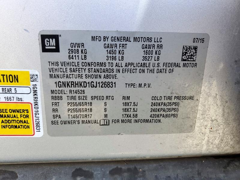 2016 Chevrolet Traverse მანქანა იყიდება აუქციონზე, vin: 1GNKRHKD1GJ126831, აუქციონის ნომერი: 73481106
