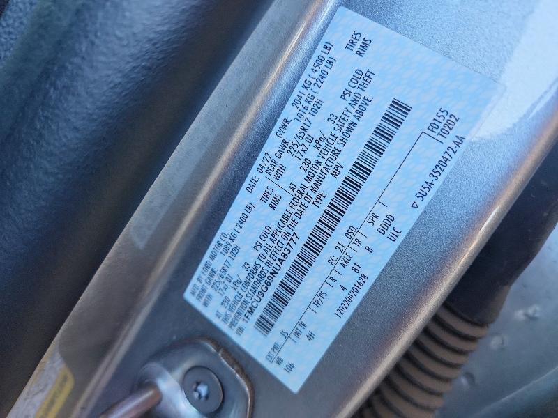 71926616 :رقم المزاد ، 1FMCU9G69NUA83777 vin ، 2022 Ford Escape مزاد بيع